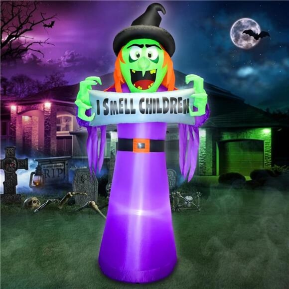 8FT Halloween Inflatable Witch Outdoor Decoration, Lighted...